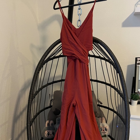 CUPSHE X Madison Honeymoon Wrap Bow Tie Jumpsuit Burnt Orange EUC - Picture 3 of 13